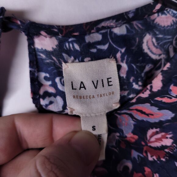 Rebecca Taylor Top Small Navy Floral Keyhole La Vie - Picture 9 of 11